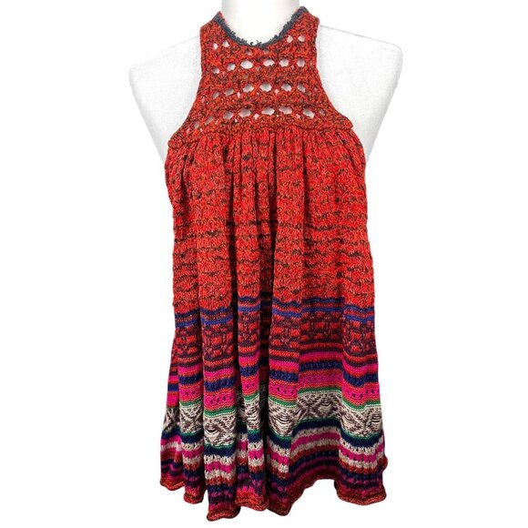 Free People Rare Hearts Knit Crochet Dress/Tunic XS Coverup Boho Hippie Beach - Picture 2 of 12